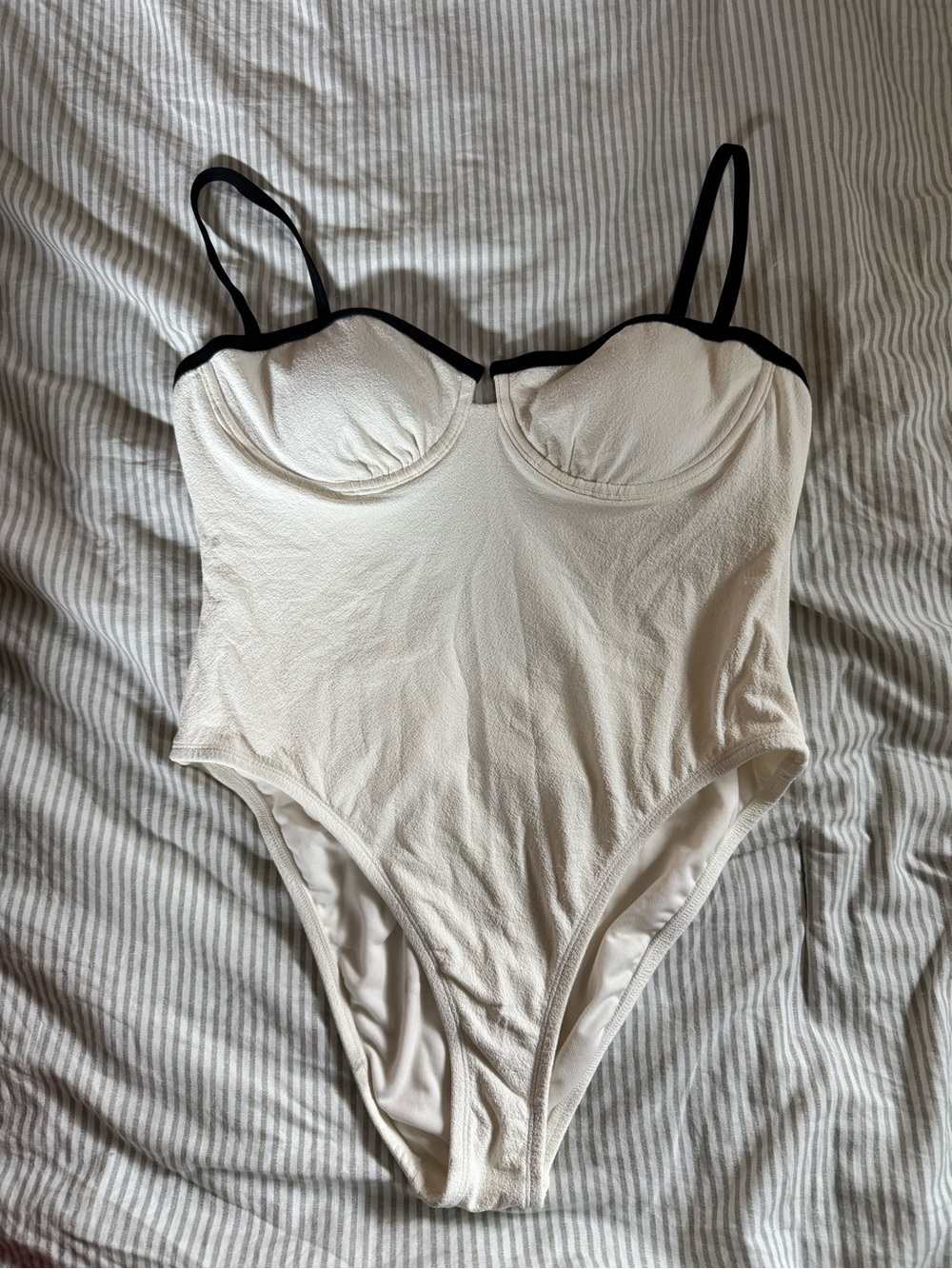 Time and Tru Cream One-Piece Swimsuit with Black Trim